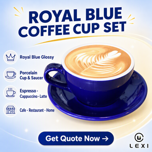 ชุดถ้วยกาแฟพร้อมจานรอง เคลือบเงาสีน้ำเงินรอยัล สำหรับเอสเพรสโซ คาปูชิโน ลาเต้ เหมาะสำหรับร้านกาแฟ ร้านอาหาร ใช้ในบ้าน โต๊ะอาหาร ของขวัญ ครัว ขายส่ง - Product Image 2