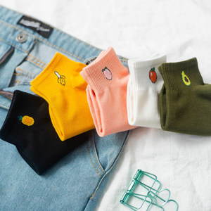 Wholesale Fashion Women High Quality Solid Color Cartoon Pineapple Banana Peach <strong>Orange</strong> Avocado Cotton <strong>Socks</strong> Women Ankle <strong>Socks</strong> - Product Image 4