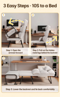 Fauteuil de relaxation pliant, idéal pour la sieste au bureau, pour balcon, monoplace, design moderne et minimaliste, structure métallique, convertible canapé-lit