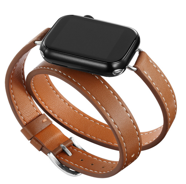 Smart Watch Bands Accessories for Apple Watch Band 38mm 40mm 41mm Double Loop Leather Strap for IWatch Series 10/9/8/7/6/4 SE