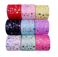 Pita Tulle Mesh Polos dengan Pola Bintang Glitter Iridescent Bronzing, Bahan Polyester Lembut untuk DIY Ikat Rambut, Pesta Pernikahan