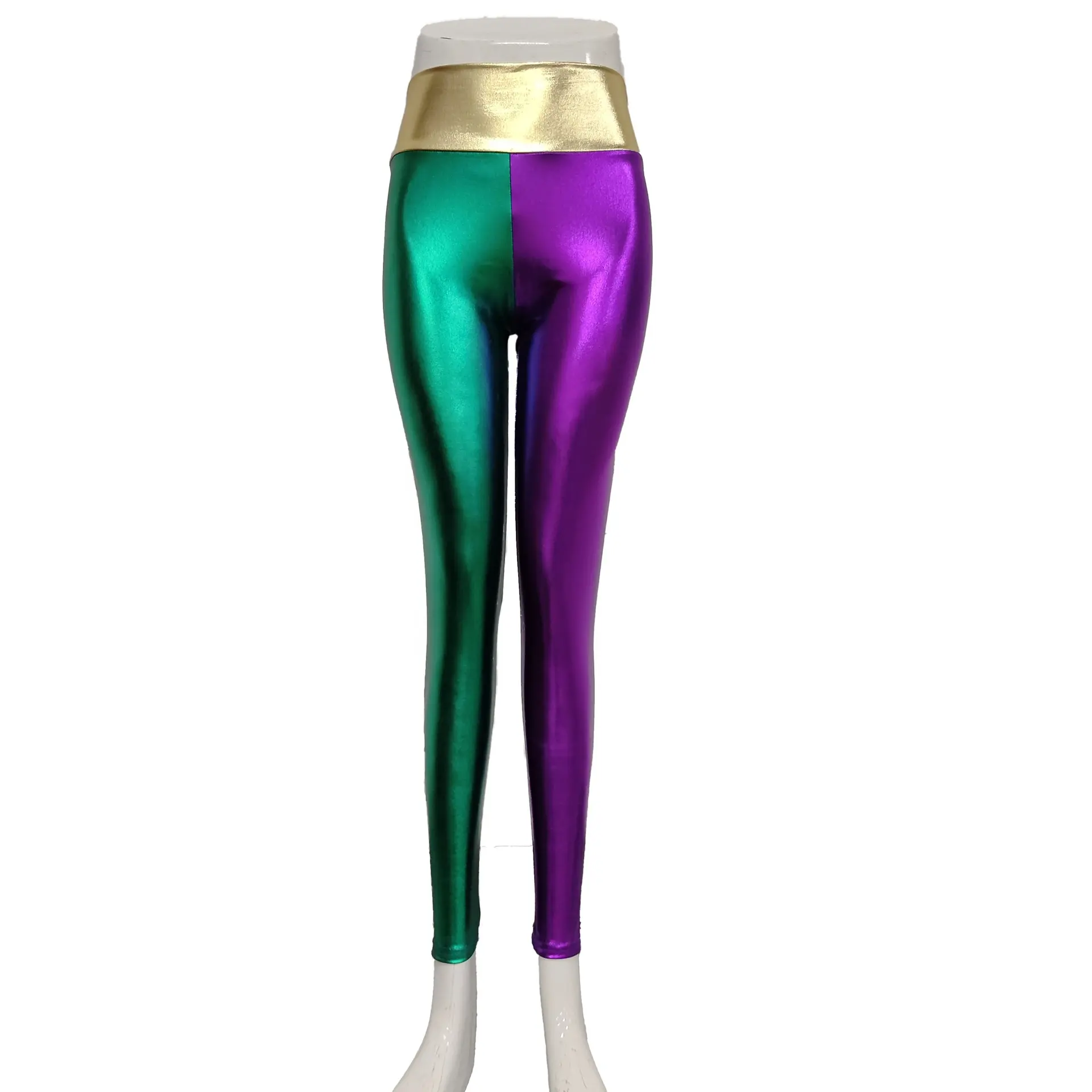 Benutzer definierte Mode Karneval Lila Farbe Sexy Frauen Mädchen Shiny Gym Fitness Yoga Hosen Metallic Leggings