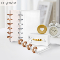 Disques métalliques RINGNOTE 32 mm (1,25 pouce) pour 100 feuilles, en tissu/PP, couleur or/argent/or rose, en forme de cœur, peints à l'huile, avec anneaux en plastique extensibles