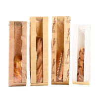 Sac à pain baguette français en papier kraft biodégradable et écologique de qualité supérieure avec fenêtre transparente, résistant à la graisse et à l'huile, long