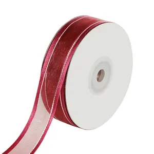 Factory wholesale customized 7/8 inch satin edge nylon organza ribbon with gold silver thread