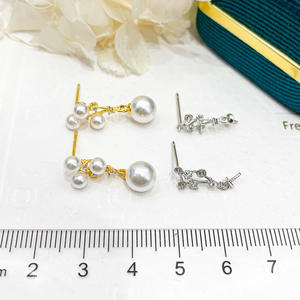 Accessoires en argent S925 pour la création de bijoux, 21608, boucles d'oreilles multi-rangs en perles avec perles de 3 à 10 mm, support creux pour la création de bijoux personnalisés - Product Image 2