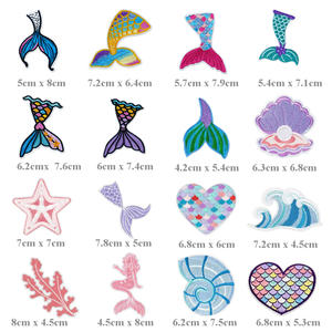 派手なおとぎ話キャラクターアイロンオンスパンコール刺繍魚骨貝類金魚マーメイドテールパッチ服バッグ用 - Product Image 3