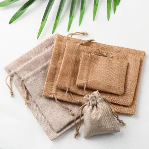 Eco-friendly wholesale custom hessian jewelry gift pouch hangover kit bags cheap natural hemp drawstring jute bag