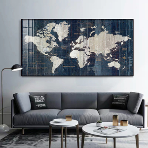 <span class=keywords><strong>Mapa</strong></span> Retro <span class=keywords><strong>del</strong></span> <span class=keywords><strong>Mundo</strong></span>, Decoración de Sala de Estar, Pintura para Pared de Fondo de Sofá, Versión Horizontal, Pintura Grande para Pared de Oficina - Product Image 2