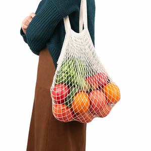 Bolsa de compras de malla de algodón orgánico ecológico de tamaño personalizado, reutilizable, para empacar frutas y verduras, para promoción. - Product Image 6