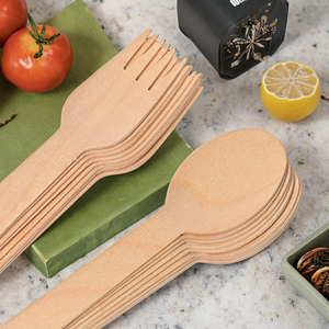 Kit d'ustensiles jetables en <span class=keywords><strong>bois</strong></span> naturel pour restaurant/hôtel, prix direct usine, 165/160 mm, couteau, fourchette, cuillère - Product Image 2