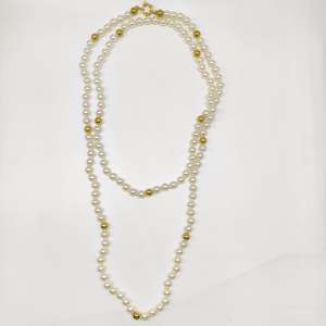 Pearl Necklace 316L Stainless Steel PVD Gold Plating Sustainable Resistant Long Strand Jewelry - Product Image 1