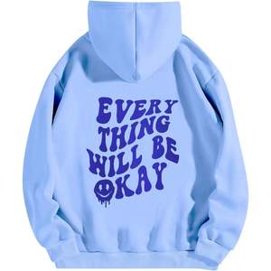 Sudadera con Capucha Extra Grande Personalizada para Mujer, Color Azul Claro, con Estampado Gráfico, Manga Larga, Corte Holgado, con Bolsillo Tipo Canguro, Tejido Transpirable - Product Image 2