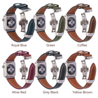 Heqi Retro Smart App le Armband 44mm Leder Echtes Öl Wachs Leder App le Uhren armband Mit Schmetterlings schnalle