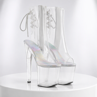 Sandales d'été sexy à talon aiguille de 20 cm (8 pouces), bout ouvert, bride cheville, à lacets, pour l'extérieur, avec amorti et antidérapantes, rehaussantes