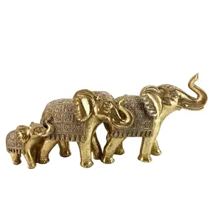 Wedding Decoration Middle Size Resin Animal Elephant Statue Family Design for Home Decoration Gold Folk Art Thailand India FUJ