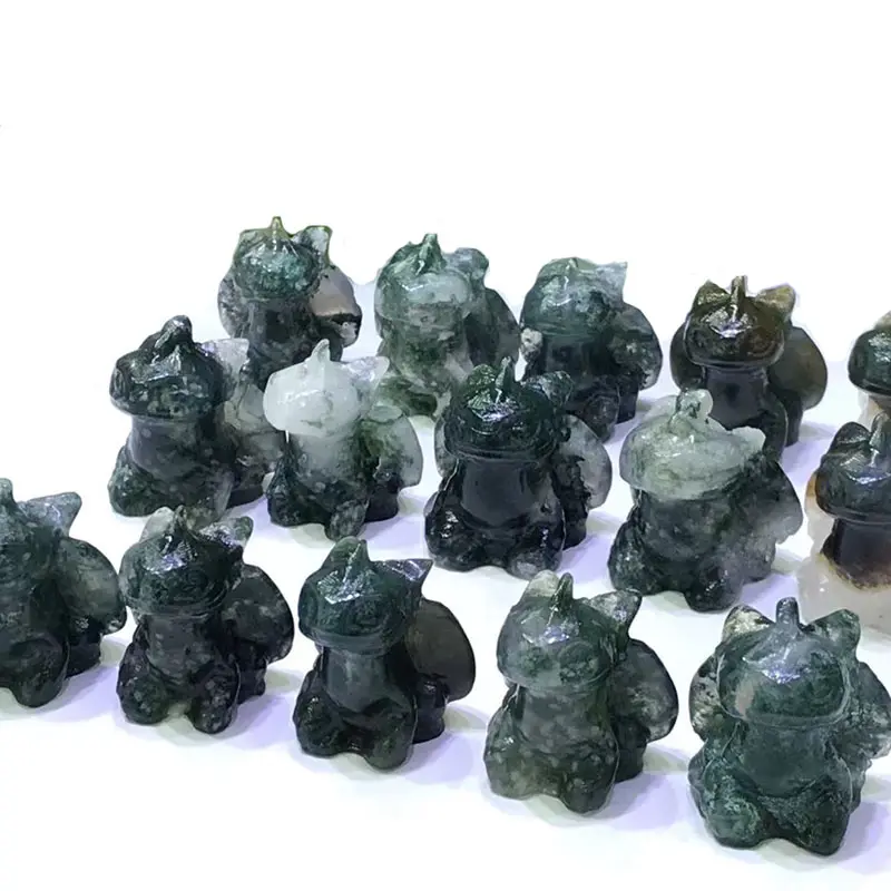 Natuurlijke Mossagate Houtsnijwerk Tandeloze Dragon Handgemaakte Crystal Night Fury Hoe Tem Je Leuke Draak