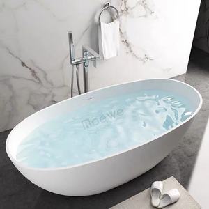 Bañera de diseño ovalado de mármol artificial con soporte libre, tubos de baño hechos a medida, piedra de imitación, superficie sólida - Product Image 6