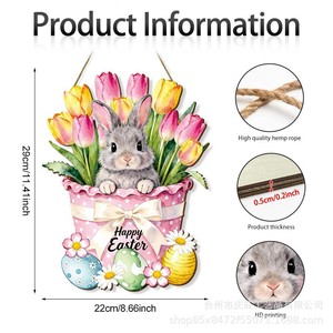 Easter Bunny Flower Door Hanging Sign Wooden Decor Home Indoor Spring Decoration - Product Image 4