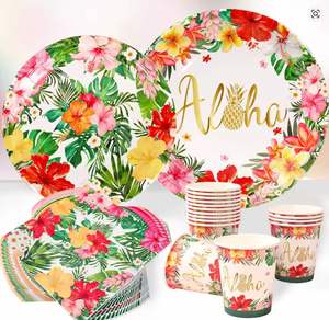 Juego de Vajilla Tropical Hawaiana Moderna de 144 Piezas con Platos, Servilletas, Vasos y Cubiertos - Gran Venta, Sirve para 24 Personas - Product Image 4