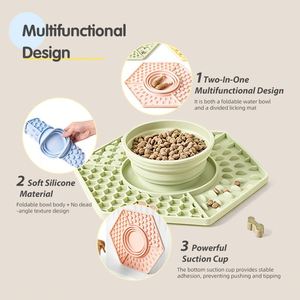 Eco-Friendly Food Grade Silicone Pet Licking Pad Divided Texture Slow Eating <b>Mat</b> for Dogs <b>Cats</b> with Portable Travel Water Bowl - Product Image 2