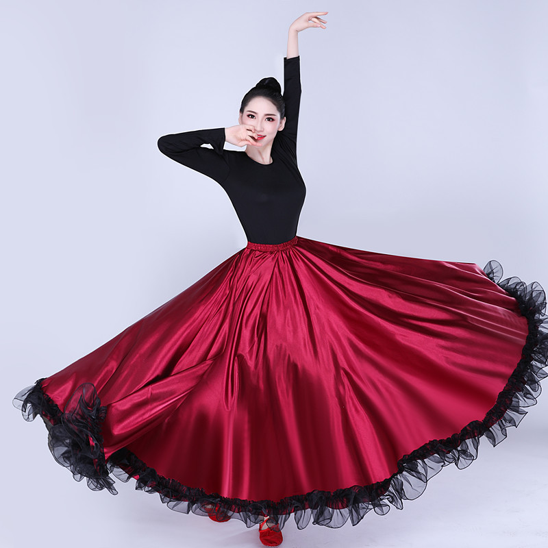 Womens Ruffle Long Full Spanish Bull Dance Skirt Mexican Flamenco Bomba  Plena Skirt Flowy Dancing Dress