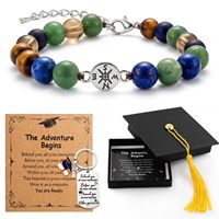 Ensemble de bracelets boussole en acier inoxydable, style militaire, avec œil de tigre naturel et lapis-lazuli, pour la saison des diplômes, unisexe