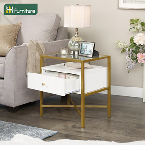 Side table/coffee table for living room, tempered glass corner table for home use, bedside storage <b>cabinet</b>/drawer <b>small</b> square - Product Image 1