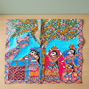 Pintura Madhubani Cultural de Bihar sobre Lienzo, Arte Popular Hecho a Mano en 3D, Decoración de Pared, Ojistha Industries, 2493 USD - Product Image 5