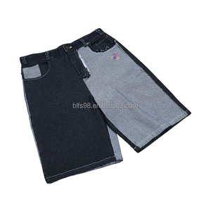 Men's Spliced Denim Bermuda Shorts Mid Waist <b>Elastic</b> Cotton Casual Summer Breathable Short Pants - Product Image 2