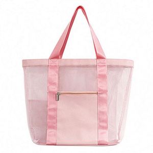 Bolsa de Compras de Malla Azul Personalizable de Alta Calidad con Logotipo Impreso Personalizado 2025, Bolsas de Playa de Verano de Malla de Poliéster Negras para Mujer - Product Image 1