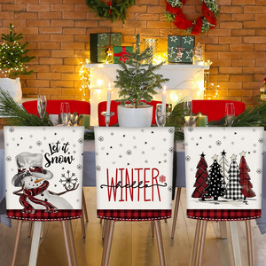 4 piezas de <span class=keywords><strong>lino</strong></span> Feliz Navidad copo de nieve árbol impreso fundas para sillas para banquetes asientos de comedor sillones hoteles de playa-boda Navidad - Product Image 3