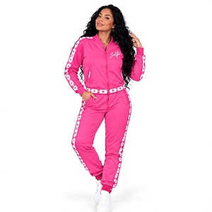 Custom <b>Women</b>’s Tracksuit Set Pink <b>White</b> Sportswear Two Piece <b>Jogger</b> Suit Athletic Training Wear Wholesale Factory Supplier - Product Image 1