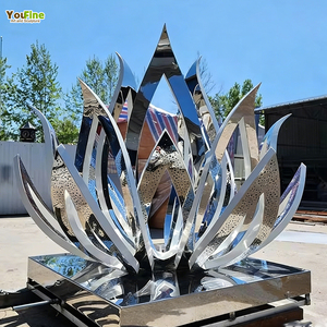 Belle sculpture extérieure de <span class=keywords><strong>fleur</strong></span> de <span class=keywords><strong>lotus</strong></span> en métal d'acier inoxydable de jardin avec la lumière et l'eau - Product Image 1