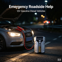 Démarreur de voiture 12V portable, booster de batterie automobile, batterie externe avec pinces intelligentes et lumière LED pour assistance d'urgence sur la route