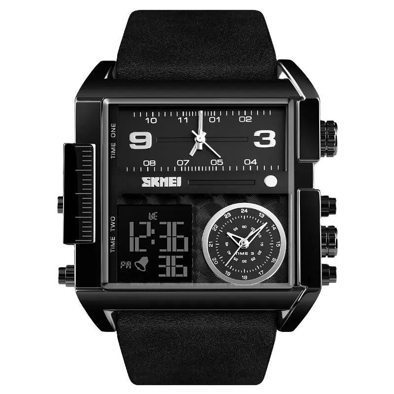 SKMEI Business Men's Watch Quartz Electronic Dual Movement Leather Watch Date Watch Luminous Alarm Clock