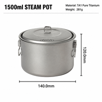 Marmite de camping ultralégère en titane de 1500 ml avec grille de cuisson vapeur, ustensile de cuisson portable pour la randonnée, le trekking et le camping