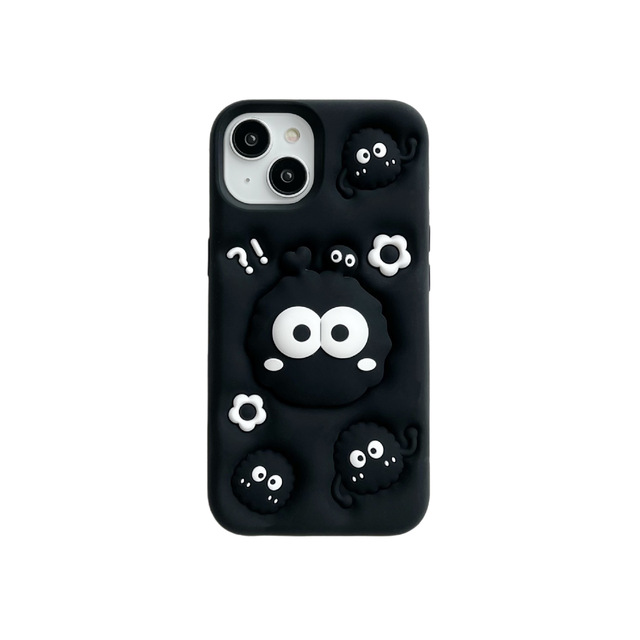 Japan Anime 3D Cartoon Coal Ball Shockproof Epoxy Crafted Silicone Phone Grip Case for 14 13 12 11 Pro Max