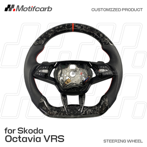 Volante de Fibra de Carbono Forjado Personalizado para Skoda Octavia VRS RS 2019-2026 con Empuñaduras de Cuero Negro - Product Image 2