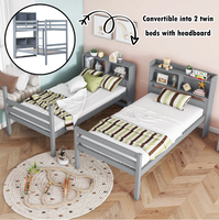 Lit superposé convertible avec lits simples, étagères, têtes de lit, échelle, étagères de rangement, cadre de lit détachable, gris