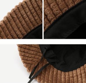 Corduroy <b>Bucket</b> Adjustable Outdoor Sun <b>Hat</b> Packed <b>Reversible</b> Beach <b>Hats</b> Flat Top Cap for Travel Promotion Gift - Product Image 4