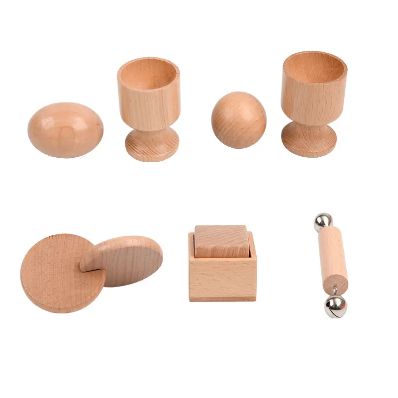 Kit de deux perles rondes en hêtre de coordination œil-main Montessori ensemble de tasses à oeufs jouet pour bébé hochet jouets de dentition