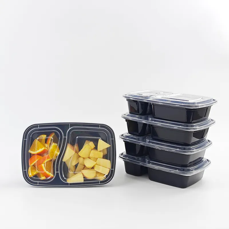 عينة مجانية 6828 حاوية بلاستيكية للاستعمال مرة واحدة للأطعمة السريعة لانش بوكس للاستخدام في الميكروويف حاوية طعام من قسمين