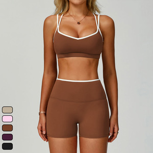 VÊTEMENTS DE FITNESS POUR FEMMES GYM WEAR <span class=keywords><strong>SPORT</strong></span> SOUTIEN-GORGE <span class=keywords><strong>SHORT</strong></span> D'ENTRAÎNEMENT DOS OUVERT DÉBARDEUR ENSEMBLES DE YOGA Color-Blocking pour FEMMES - Product Image 5