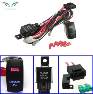 Universal 12V LED Lampu Kerja Bar Laser Rocker Switch Wiring Harness Kit 40A Relay Sekering Set untuk Mobil Truk Sepeda Motor Drop Ship