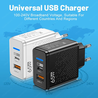 Cargador USB C GaN de 65 W con Carga Rápida PD QC 3.0, Adaptador de Teléfono con Cargador USB Tipo C para iPhone 15 Huawei