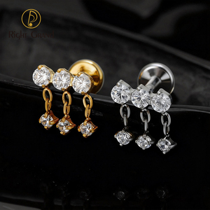 Orecchini Pendenti in Titanio ASTM F136 con Zirconia Cubica Multicolore, Gioielli per Piercing all'Orecchio, Cartilagine, Elica, Rook - Product Image 6