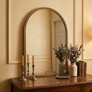 Traditional Arch Gold Wall <strong>Mirror</strong> Decor Vintage Iron Beads Frame Wall <strong>Mirror</strong> Hanging &amp; <strong>Freestanding</strong> <strong>Large</strong> <strong>Mirror</strong> for Home Decor - Product Image 2