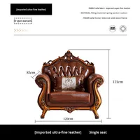 Sofá de Tres Plazas en Forma de U de Cuero Genuino Estilo Europeo, Combinación 123, Estilo Americano, Color Oscuro, Tallado Vintage para Salas de Estar