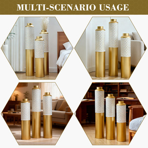 Set di 3 vasi decorativi in metallo, oro bianco, motivo esagonale, vasi da terra, 32,6 x 28,34 x 24 pollici di altezza, decorazioni moderne per la casa - Product Image 5